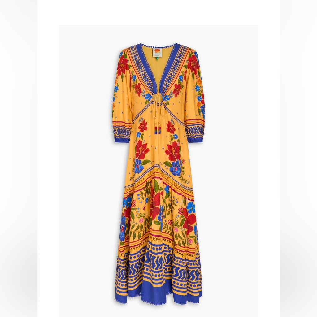 Farm Rio Vibrant Yellow And Blue Floral Maxi Dress